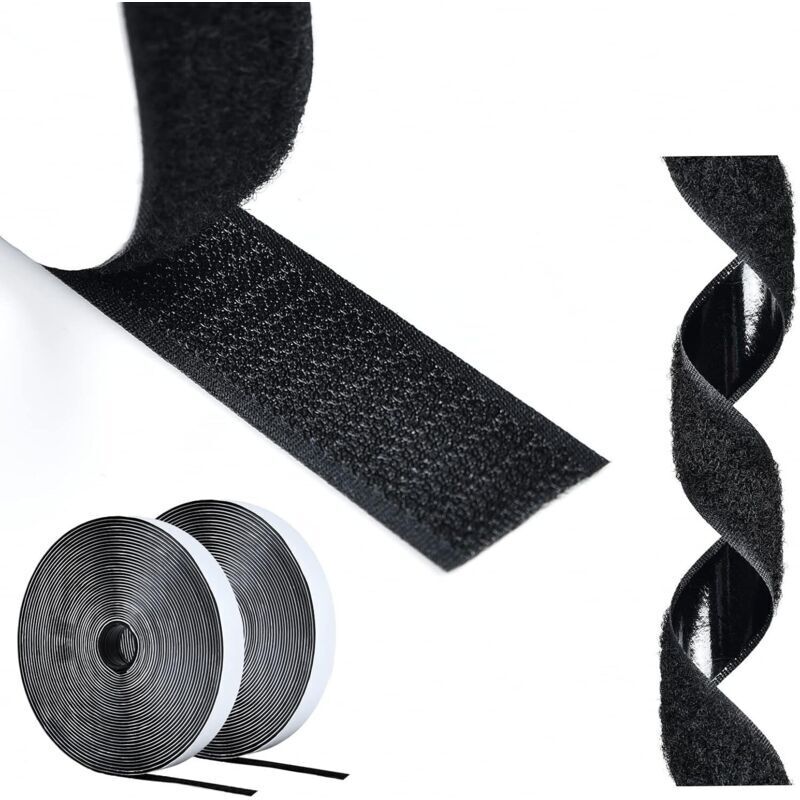 25 Meter X 20 Mm Selbstklebendes Klettband, Selbstklebendes Kratzband, Klebebänder, 20 Mm Breite, 25 M Haken Und 25 M Flausch, Schwarz