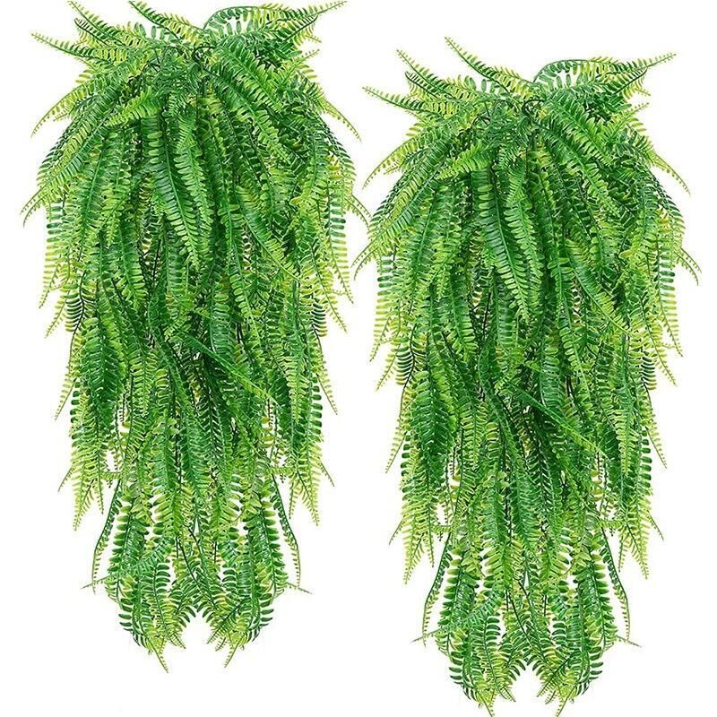 Set Mit 2 Künstlichen Hängefarnen, Künstlichen Efeublättern Zur Dekoration Im Innen- Und Außenbereich, Künstliches Grün Für Wohnzimmer, Küche, Balkon Und Garten