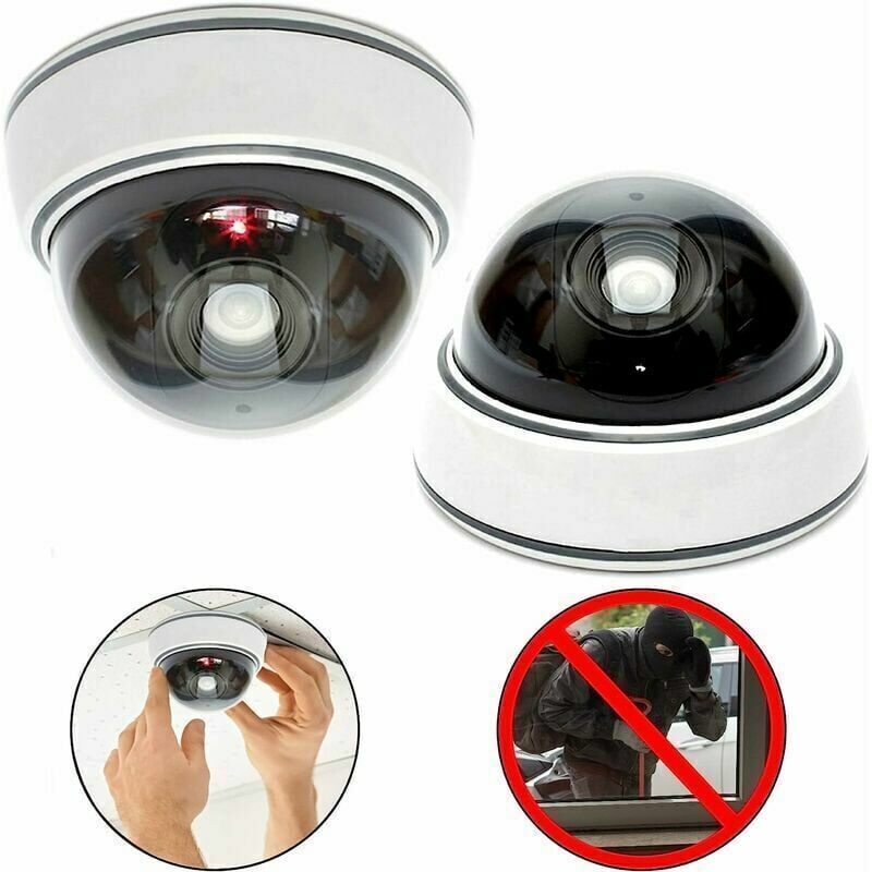 Set Mit 2 Professionellen Attrappen-dome-kameras Mit Blitz, Objektiv Und Blinkender Led (weiß).
