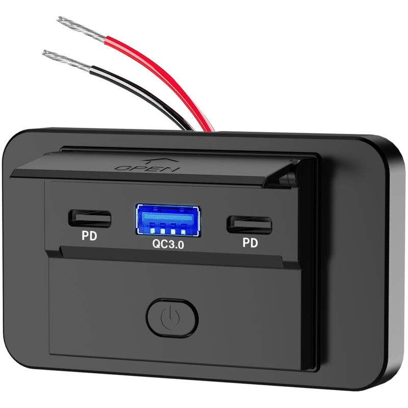 12-v-usb-wandsteckdose – 48 W Qc3.0 – 2 Usb-c-anschlüsse – Ein-/ausschalter – Kompatibel Mit 12-v-/24-v-fahrzeugen Und Booten