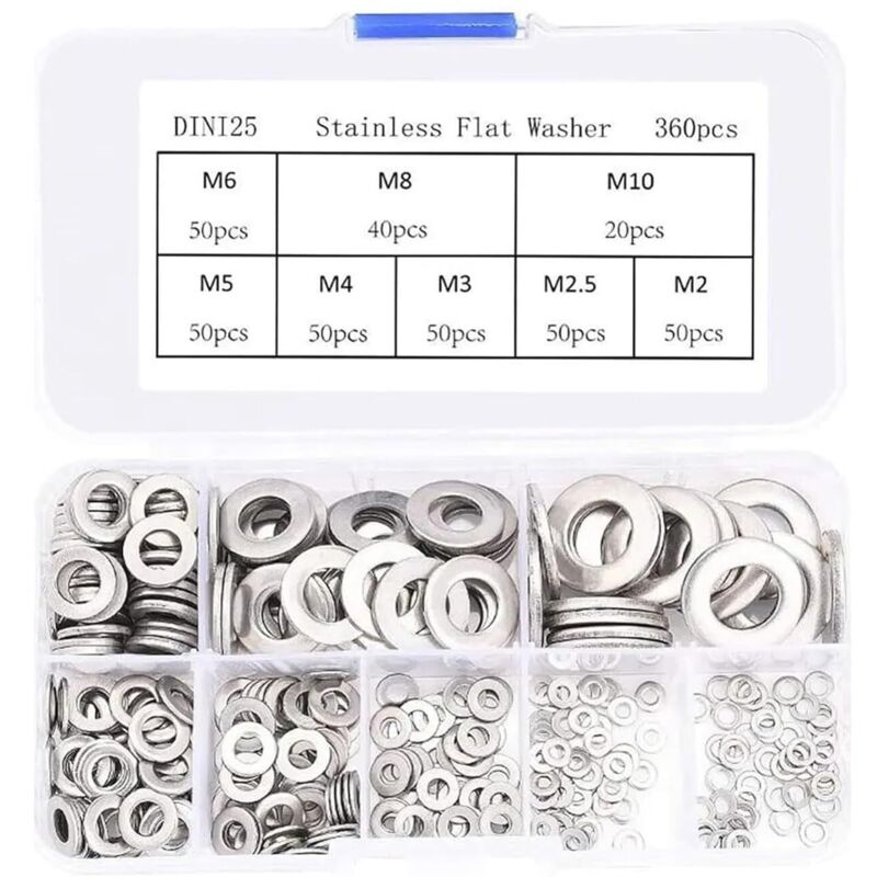 Satz Mit 360 Edelstahl-unterlegscheiben, Unterlegscheiben, Distanzscheiben M2, M2,5, M3, M4, M5, M6, M8, M10, Befestigungssatz Für Metallunterlegscheiben