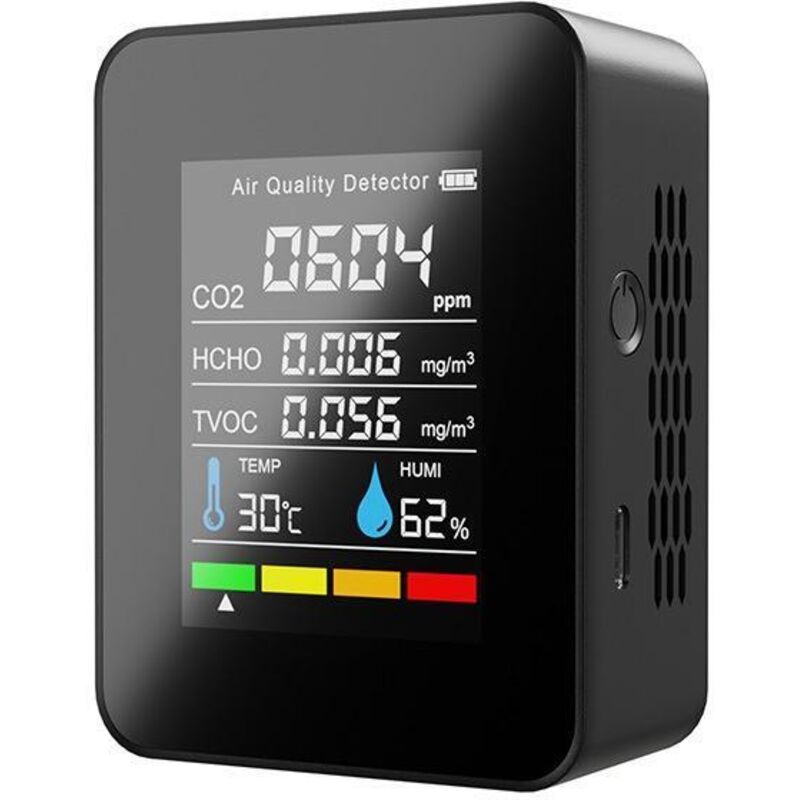 5-in-1 Co2-detektor Für Innenräume, Luftqualitätsmonitor, Formaldehyd-tester, Hcho/tvoc-lcd-temperatur- Und Feuchtigkeitsmesser, Wiederaufladbares Co2-alarmmessgerät Für Schlafzimmer, Büro, Gewächshau