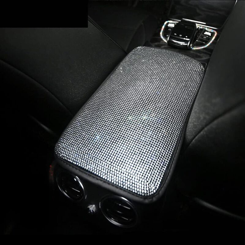 Glitzernder Armlehnenbezug Für Die Mittelkonsole Im Auto Mit Weichen Kristallstrasssteinen Für Damen Und Mädchen (silberweiß)