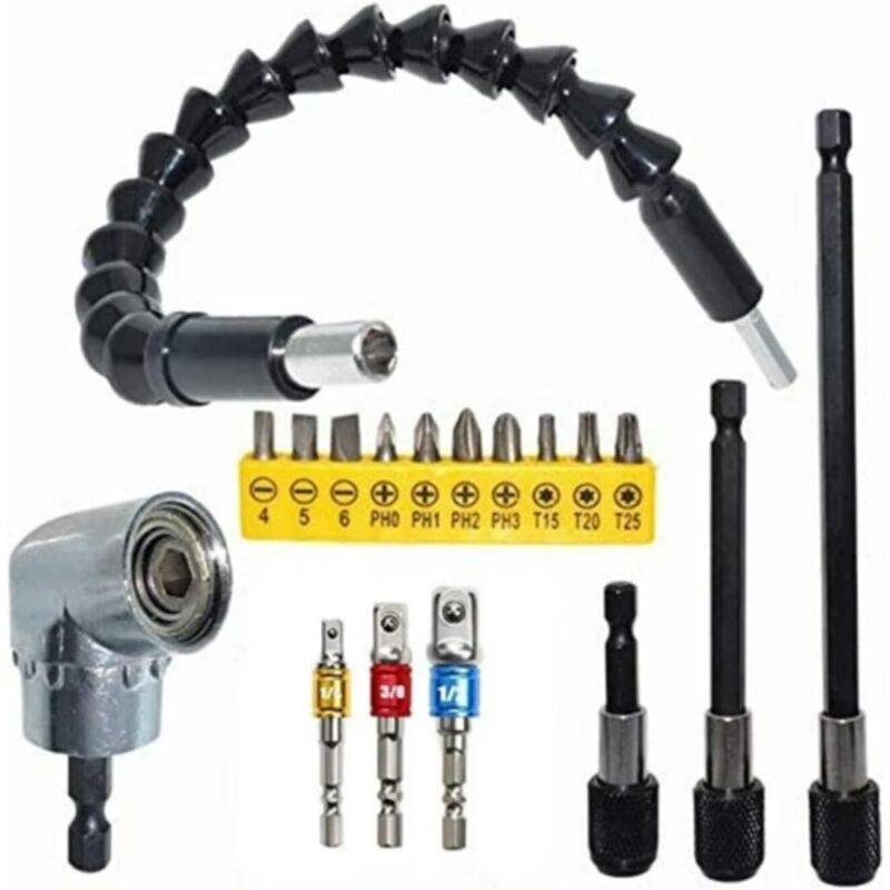 18-teiliges Set Aus Chrom-vanadium-stahl-elektrowerkzeugteilen, Flexible 105°-winkel-bohrerverlängerung