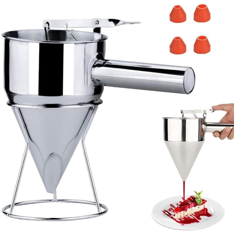 Backtrichter Aus Edelstahl, 19 Mm Auslaufsicherer Backtrichter Aus Edelstahl, Kolbentrichter Für Kuchen, Soßen, Backwaren, Pralinen (mit 4 Auslaufsicheren Löchern)