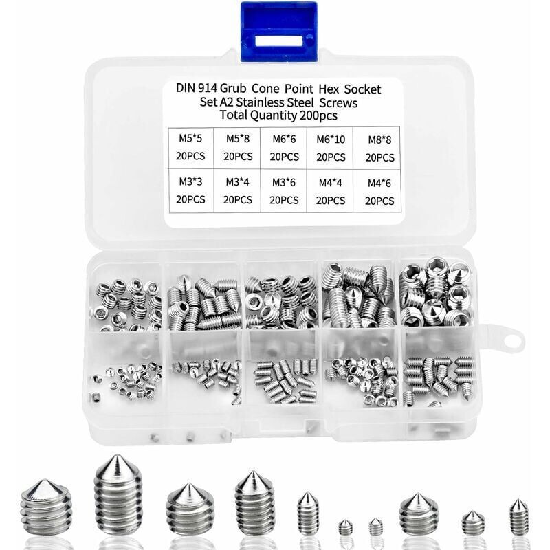 Innensechskantschrauben M3, M4, M5, M6, M8 – Edelstahl 304 – 200er-packung – Korrosionsbeständig – Standard-innensechskant – 200 Stück
