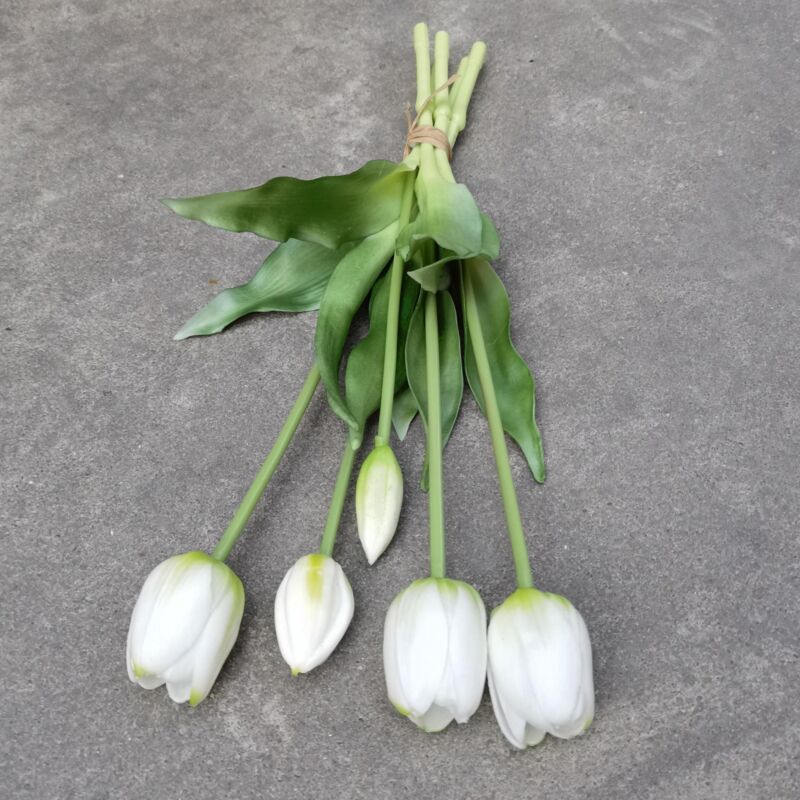 Künstliche Tulpe – Realistischer Effekt – 40 Cm – Strauß – Kunstblumen – Heimdekoration – Dekorativ (weiß)
