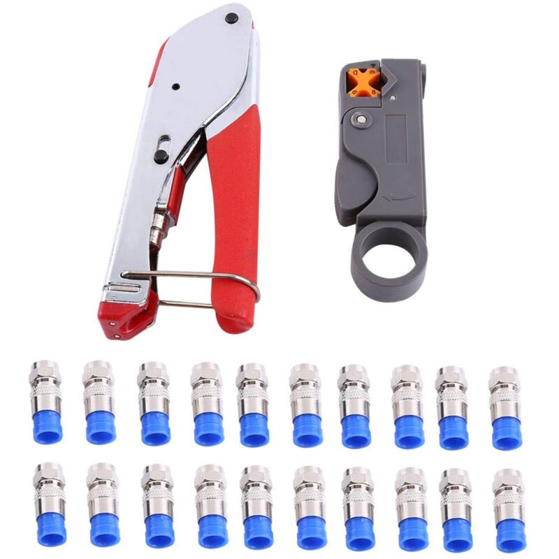 Crimpzangen-set Für Koaxialkabel, Rg59/rg6-koaxial-kompressionswerkzeug, Koaxialkabel-abisolierzange Mit 20-teiligem F-stecker (22-teilig)