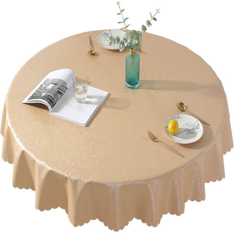 Runde Tischdecke, Pvc-tischdecke, Fleckenabweisende Runde Tischdecke, Wasserdichte Tischdecke, Fleckenabweisende Tischdecke Für Picknicks, Im Freien, Im Garten (180 Cm, Champagnergold)