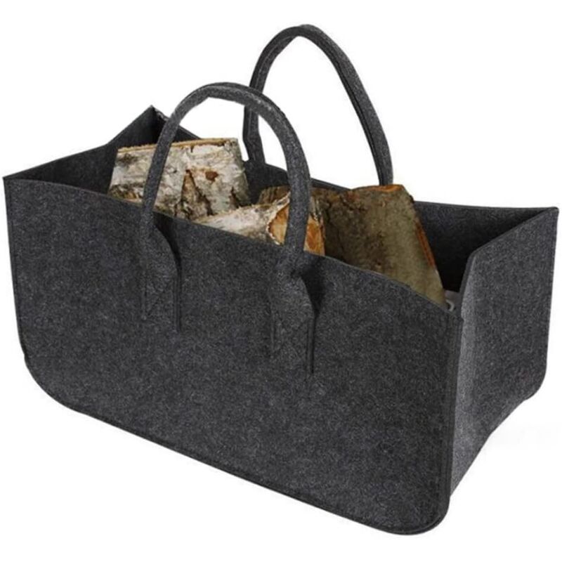 Faltbarer Filz-einkaufskorb, Große Filztasche Mit Henkeln, Für Brennholz, Dunkelgrau, 50 × 25 × 25 Cm