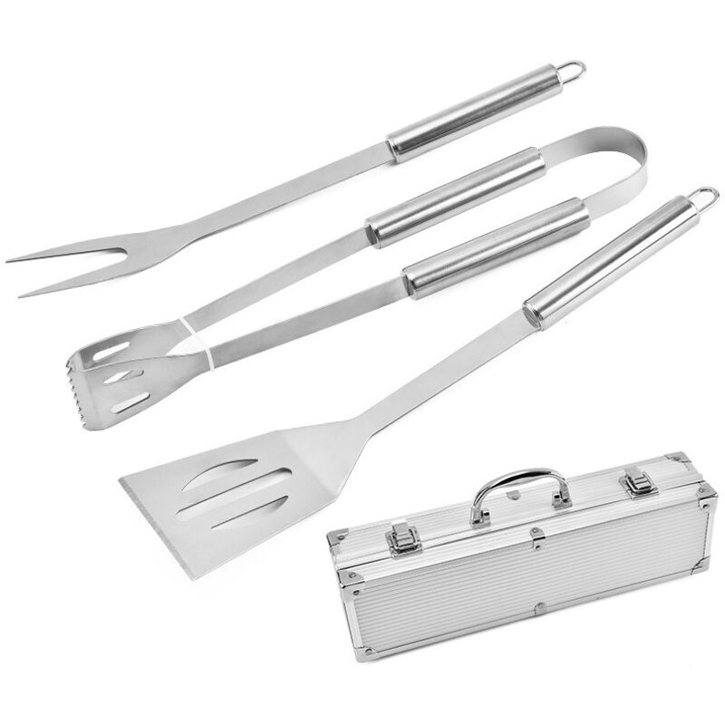 3-teiliges Grillset, Grillbesteck, Outdoor-grillzubehör, Grillset Mit Aluminiumbox