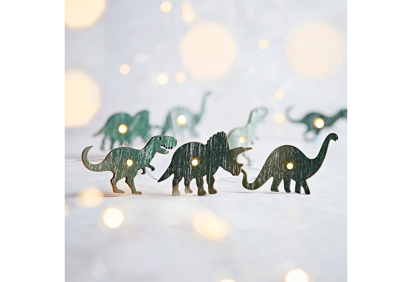20er Dino Lichterkette aus Holz