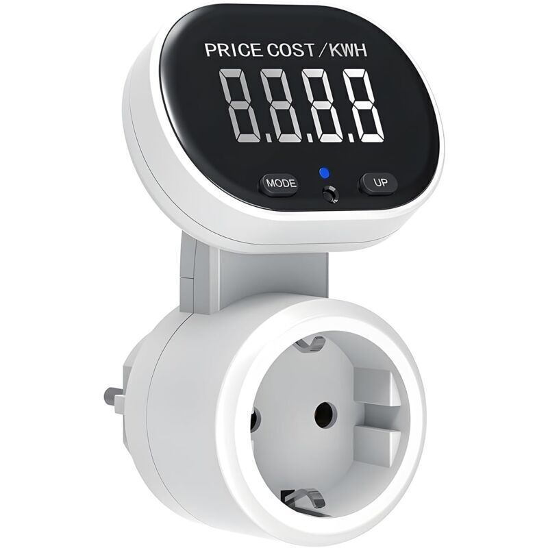 Stromzähler Zum Einstecken, Elektrischer Energiezähler Mit 7 Betriebsmodi, 45° Drehbarem Display, Max. 3680 W – Weiß