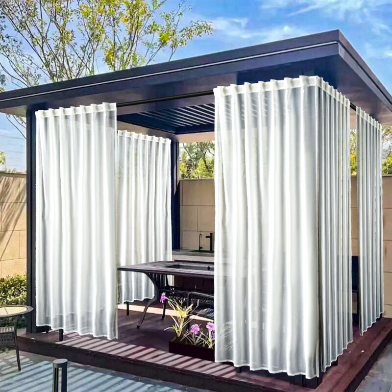 Gartenvorhang Mit Schlaufe – 1 Stück, Für Pavillon, Terrasse Oder Gartenlaube, 130 X 214 Cm, Weiß