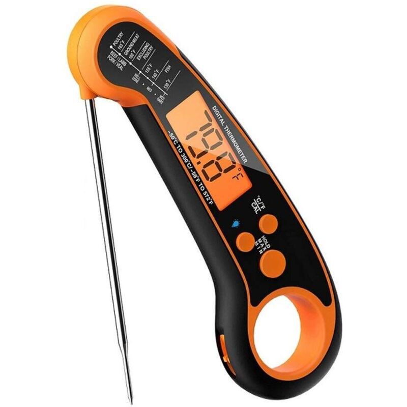 Lebensmittelthermometer, Küchenthermometer, Digitalthermometer, Fleischthermometer, Grillthermometer, Wasserdichte Küchengeräte (orange)