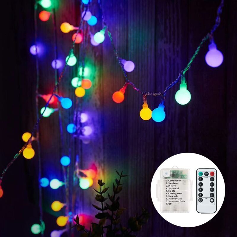 Wasserdichte, Kugelförmige Lichterkette, 10 M, 80 Leds, 8 Modi, Weihnachtsbeleuchtung Für Den Innen- Und Außenbereich, Schlafzimmer, Partydekoration (mehrfarbig)