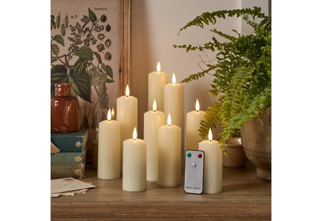 9er Set TruGlow® LED Kerzen Echtwachs mit Fernbedienung