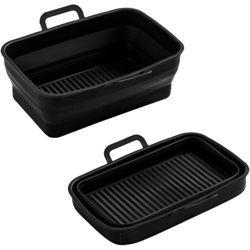 Set Mit 2 Faltbaren Silikonkörben Für Rechteckige Heißluftfritteuse Mit Ölkanälen Für Dz201410 - Spülmaschinenfest (schwarz)