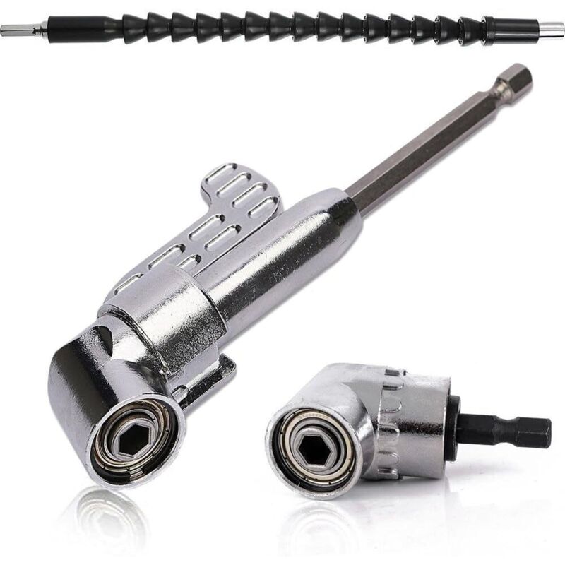 105-grad-winkelbohreradapter (1 Kurzes + 1 Langes) Und 1/4"-flexible-verlängerung Für Elektrische Bohrmaschinen, Praktisch Für Beengte Arbeitsbereiche.