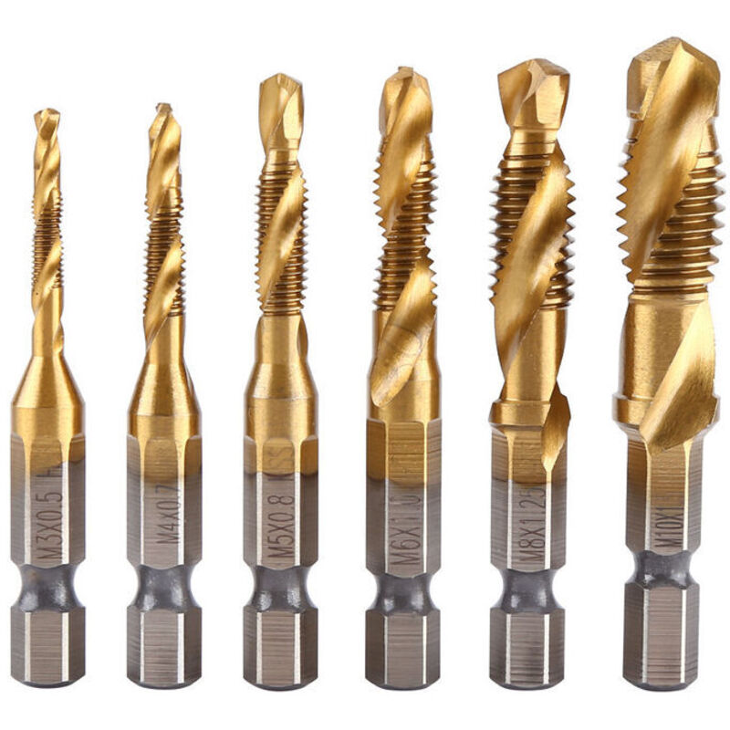 Gewindebohrer-set Für Gewindeschneidwerkzeuge, 6-teilig, M3-m10-gewinde Mit Hss-titanbeschichtung Und Gewindebohrer, 1/4"-sechskantschaft-gewindebohrer-set