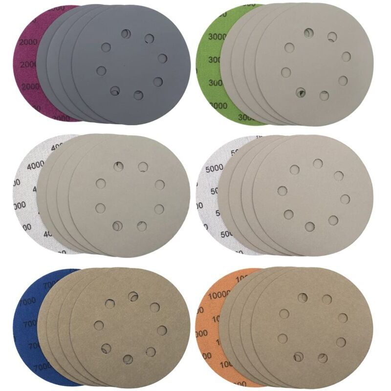 30 Stück 125-mm-schleifscheiben, 8 Löcher, Nass-/trockenschleifscheiben, Exzenterschleifteller, Schleifpapierbögen Für Metall Und Holz, Körnung 2000/3000/4000/5000/7000