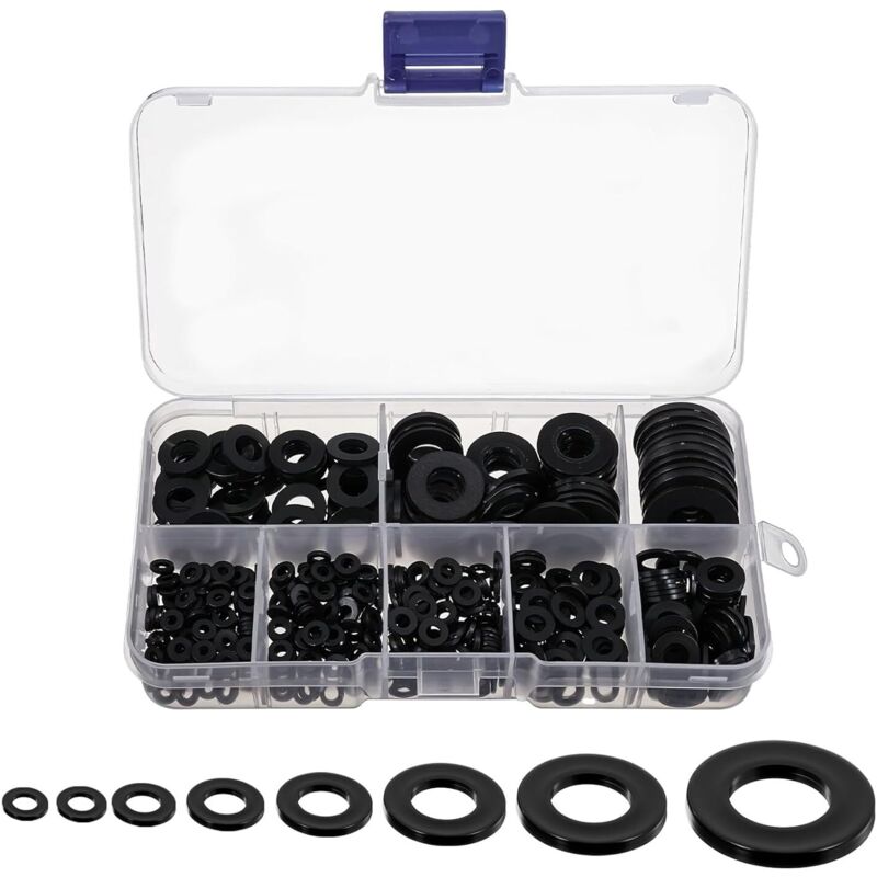 500 Stück Schwarze Nylon-flachscheiben, Runde Isolier-flachscheiben, Distanzstücke, Sanitärverbindungs-sortiment (m2/m2,5/m3/m4/m5/m6/m8/m10)