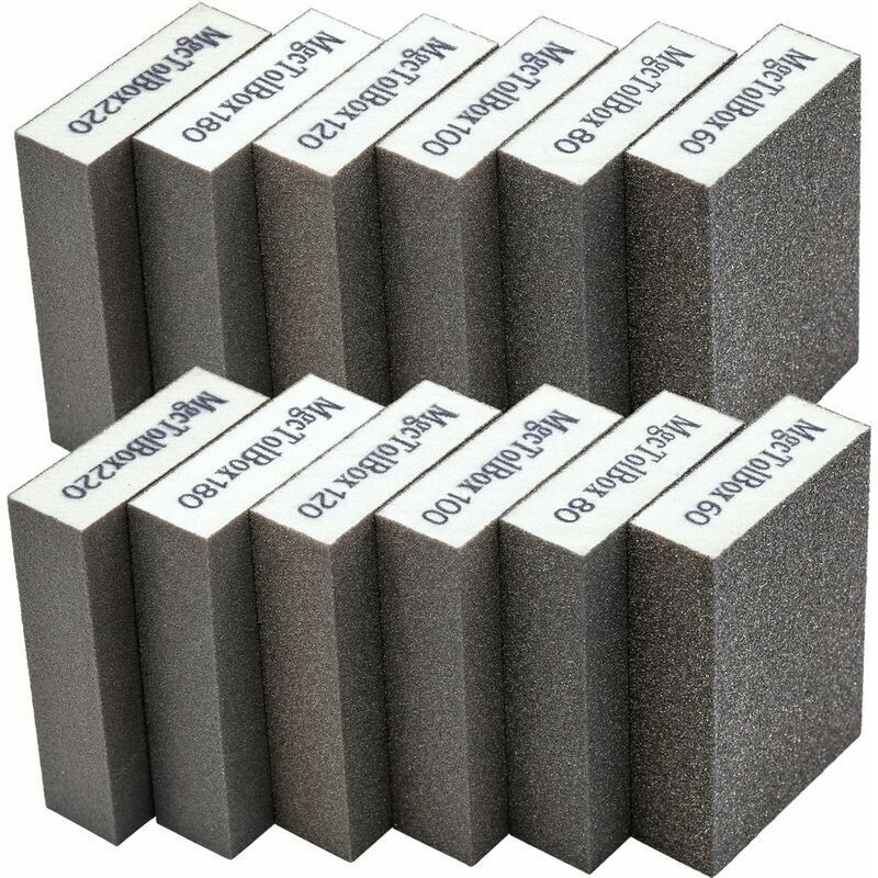 Set Mit 12 Waschbaren Schleifschwämmen – Verschiedene Körnungen 60/80/100/120/180/220 – Zum Polieren Von Holz Und Metall – Nass- Und Trockenanwendung – 12 Stück