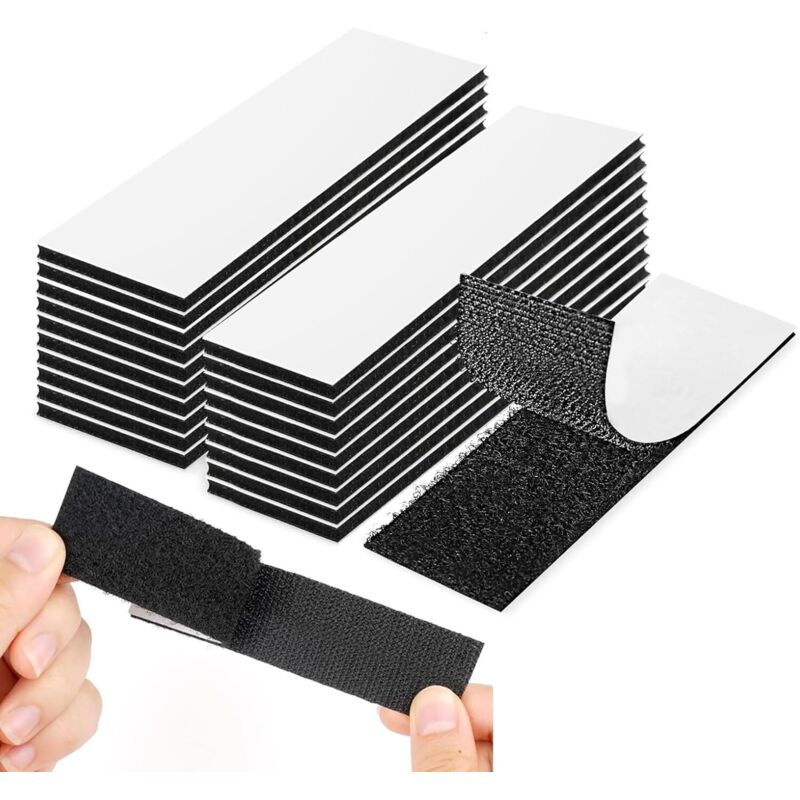 10 Stück Doppelseitiges Klebeband, Klettverschlüsse, Extra Starker Klebstoff (schwarz, 2 Cm × 10 Cm)