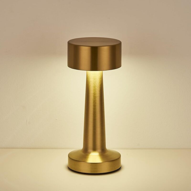Kabellose, Per Usb Aufladbare Tischleuchte, 3 Helligkeitsfarben, Dimmbare Led-metallleuchte Mit Touch-funktion Für Esszimmer, Büro, Schlafzimmer, Nachttisch, Wohnzimmer (gold)