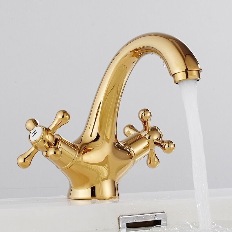 Retro-waschtischarmatur, Vintage-badezimmer-mischbatterie, Chrom, Gold
