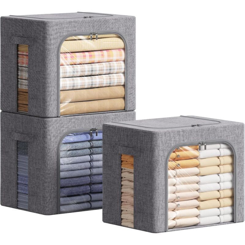 Set Robuster Aufbewahrungstaschen Mit Metallrahmen, Faltbare Aufbewahrungsbox, Kleiderschrank-organizer, Aufbewahrung Unter Dem Bett, Aufbewahrungsboxen Für Kleidung Und Decken, 40 L, Grau