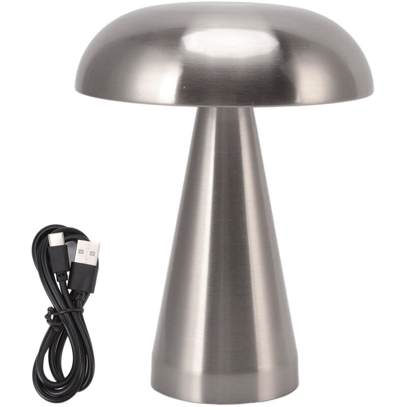 Jeffergarden Pilz-tischleuchte, Moderner Minimalistischer Industriestil, 3 Farben, Dimmbar, Wiederaufladbar, Innovative Touch-steuerung, Silber