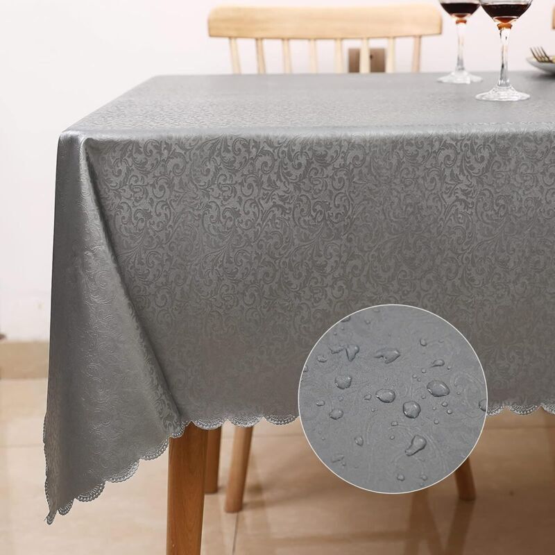 Rechteckige, Fleckenabweisende Tischdecke 140×200cm, Wasserdichte Küchentischdecke, Rechteckige Pu-wachstuchdecke, Leicht Waschbar (grau)
