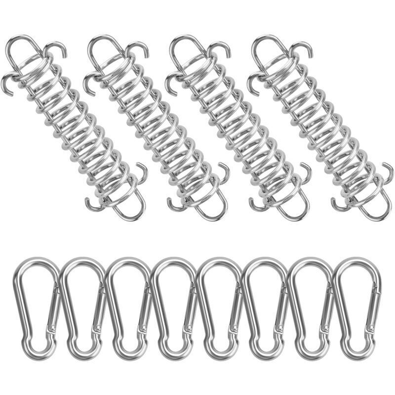 Set Mit 4 Sonnenschirm- Und Sonnensegelfedern Und 8 Kleinen Karabinern, Seilfedern Mit Schlaufe Zur Befestigung Von Sonnenschirmen Und Sonnensegeln Für Zelte, Camping, Wandern, Reisen Und Picknicks.