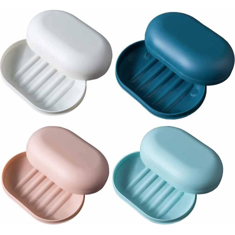 4er-set Wasserdichte Reiseseifenschalen Mit Deckel – Rechteckig, Mehrfarbig, Kunststoff – Geeignet Für Dusche, Reisen, Wandern, Badezimmer, Schule, Fitnessstudio, 117 Cm