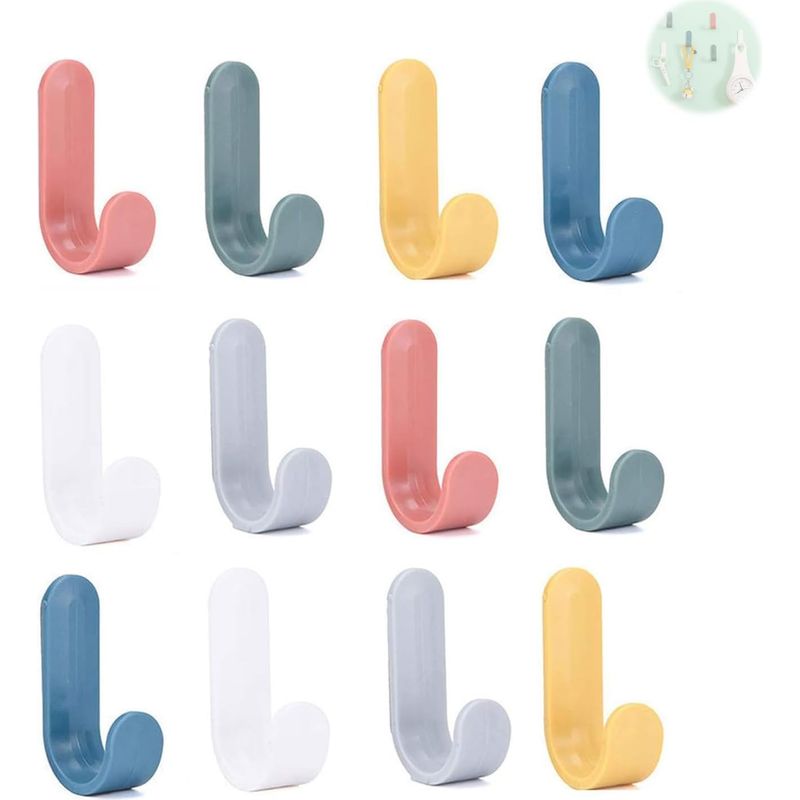 12 Farbenfrohe, Selbstklebende Wandhaken, Selbstklebende Garderobe Für Handtücher Und Kleidung, Dekorativer Kinderhaken, Ideal Für Bad, Küche Und Büro, Kein Bohren Erforderlich