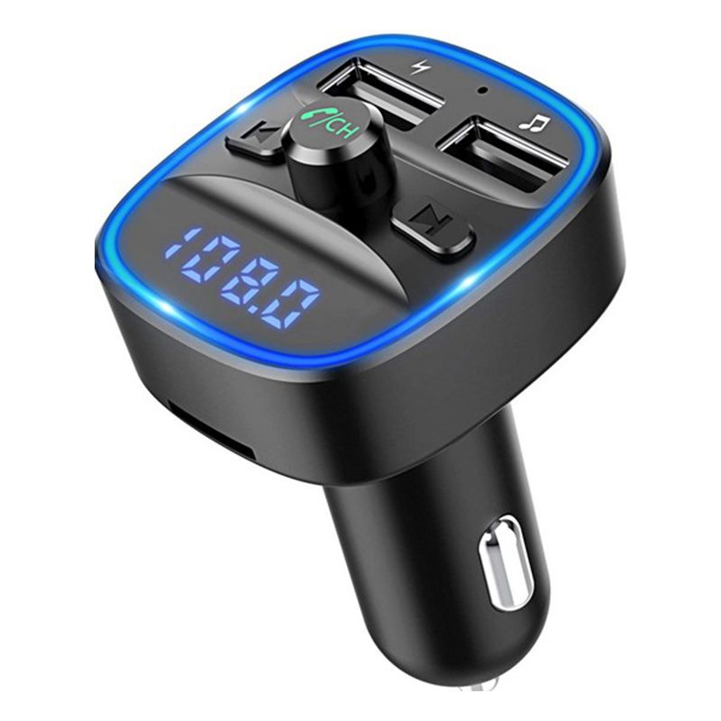 Bluetooth Fm-transmitter, Bluetooth 5.0 Autoradio-adapter Mp3-player Kabelloses Freisprech-kit, Zigarettenanzünder-ladegerät Mit Zwei Usb-anschlüssen 5v/2,4a & 1a, Unterstützt Sd-karte/usb-stick (schw