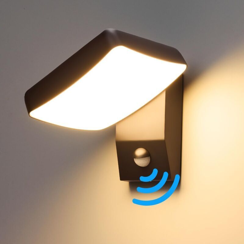 Moderne Außenwandleuchte Mit Bewegungsmelder, 24-w-led-innenwandleuchte, Ip65 Wasserdichte Außenwandleuchte Mit 340° Drehbarem Panel, Schwarz [energieklasse E]