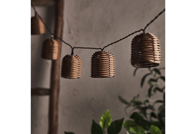 10er Solar Lichterkette Rattan Laternen