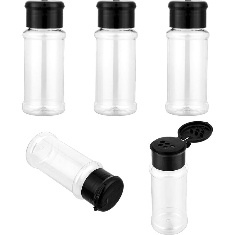 Set Mit 5 Leeren Gewürzgläsern Mit Streudeckeln, Tragbare Schwarze Kunststoff-gewürzbehälter Zum Ausgießen Oder Schütteln, Durchsichtige Gewürzflaschen Für