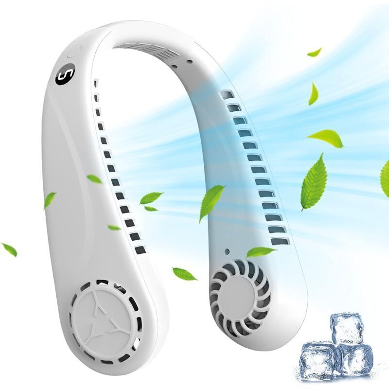 (weißer) Tragbarer Nackenventilator, Hängender Nackenventilator, Usb-wiederaufladbarer Nackenventilator, Leise, Mit 5 Geschwindigkeitsstufen, 360° Verstellbarem Led-display Für Sport, Reisen Und Büro