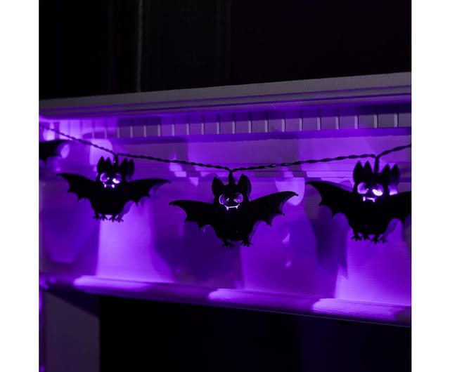 10er Halloween Lichterkette Fledermäuse aus Holz