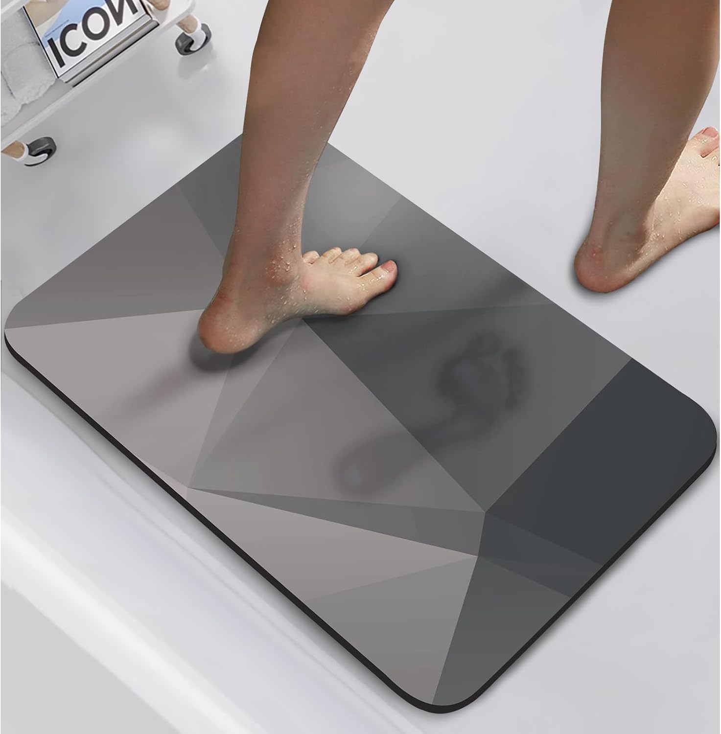 Premium Badematte Aus Diatomeen - Extrem Saugstark & Schnelltrocknend, Rutschfeste Badezimmer Matte, Waschbar, Für Bad & Dusche, Grau 40x60 Cm