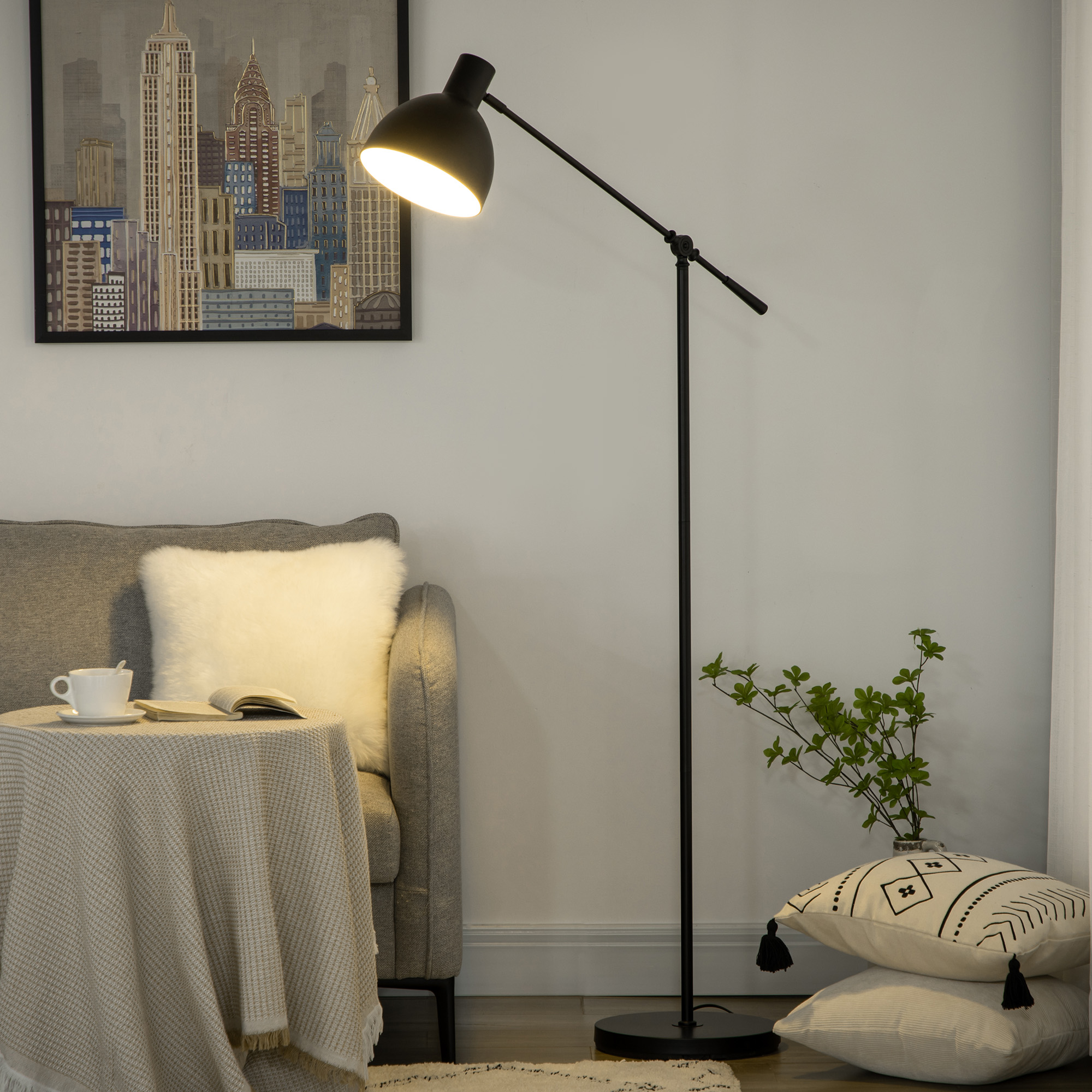 Stehlampe Wohnzimmer 40 W Höhenverstellbar Mit Lampenschirm Schwenkbarem Arm Fußschalter E27 Fassung Schwarz