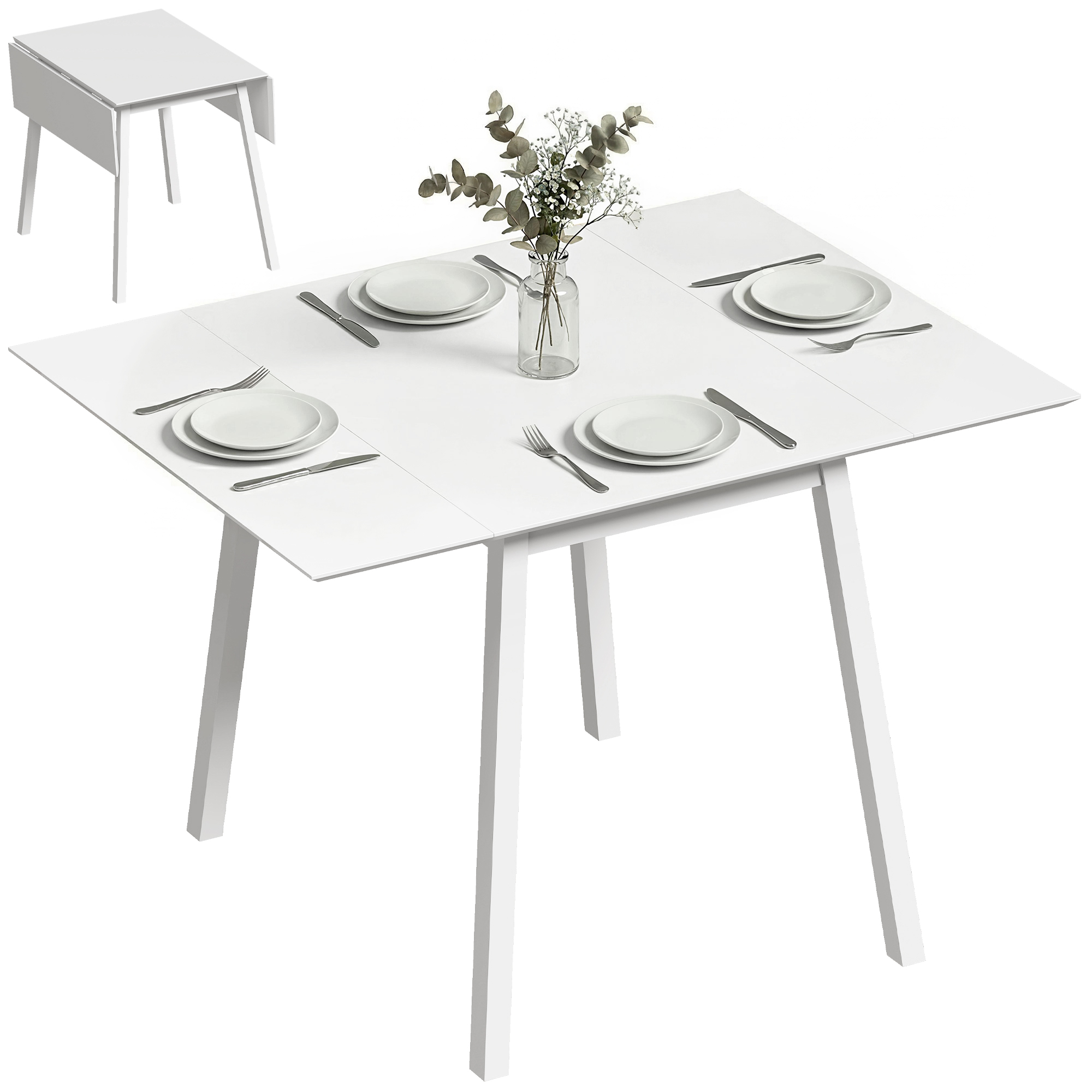 Klapptisch Küche Esstisch Aus Holz Mit Klappbarer Tischplatte Für 2-4 Personen Weiß