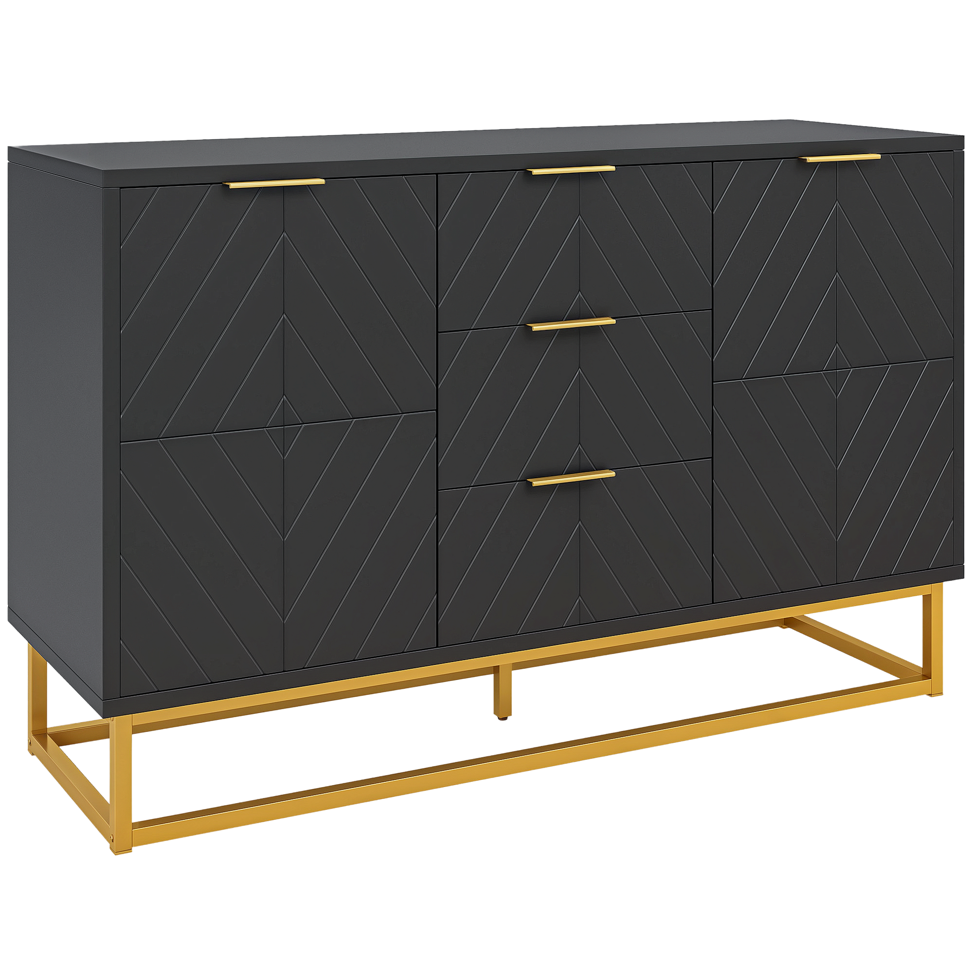 Sideboard Modernes Design Mit 2 Schränken Verstellbaren Regalen 3 Schubladen Holz Metall Gold Schwarz