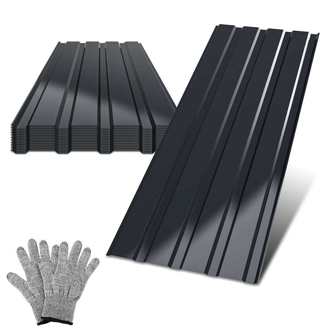 Tolletour 12 Stück Dachblech Trapezblech Profilblech Platten Aus Metall, Glatte Oberfläche, Mit Handschuhen, 115x45 Cm, 0,25 Mm, 6 M², Anthrazit