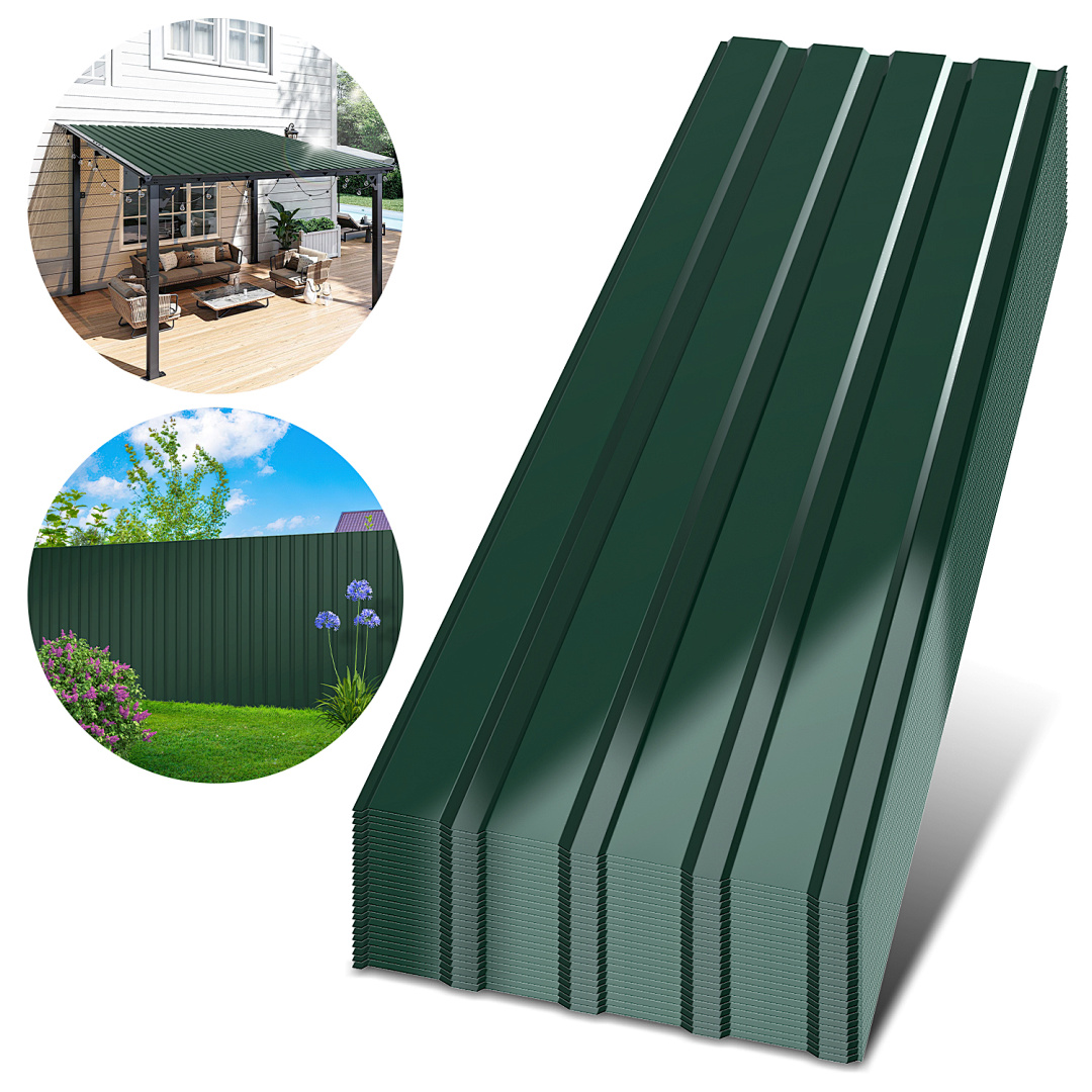 Tolletour 24 Stück Dachblech Trapezblech Profilblech Platten Aus Metall, Glatte Oberfläche, Mit Handschuhen, 115x45 Cm, 0,25 Mm, 12 M², Grün