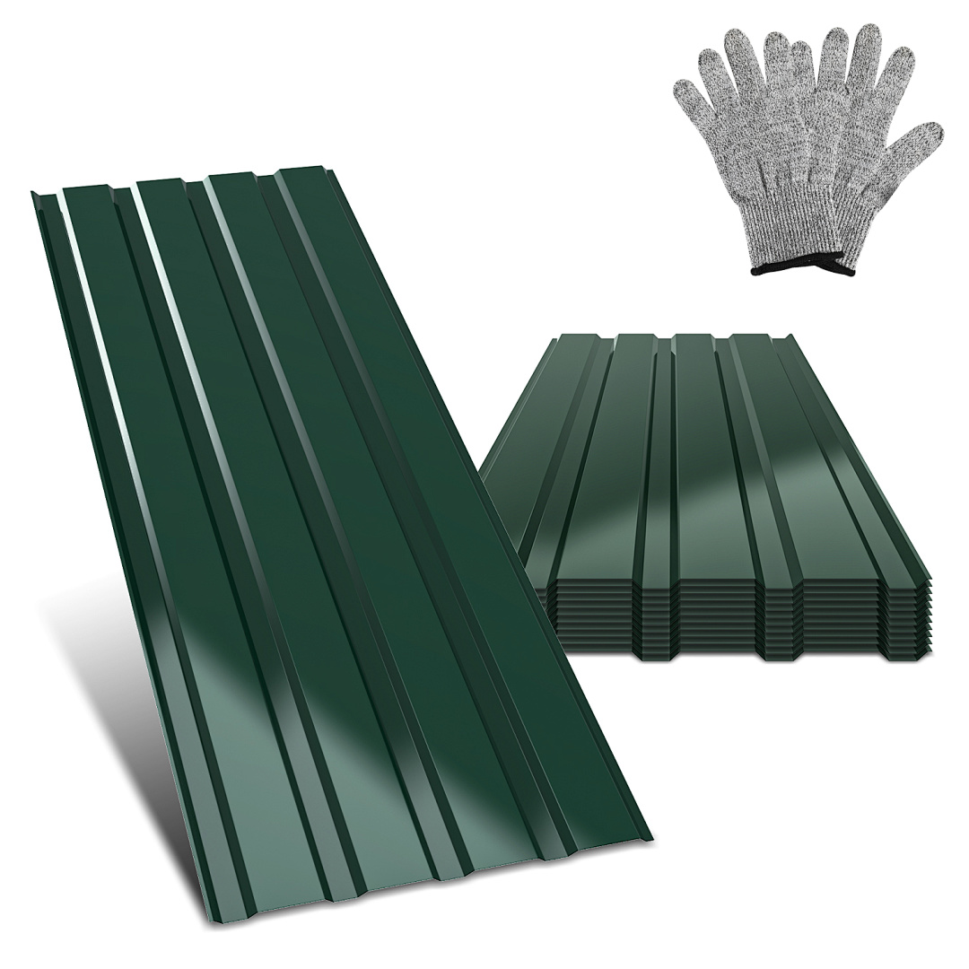 Tolletour 48 Stück Dachblech Trapezblech Profilblech Platten Aus Metall, Glatte Oberfläche, Mit Handschuhen, 115x45 Cm, 0,25 Mm, 24 M², Grün