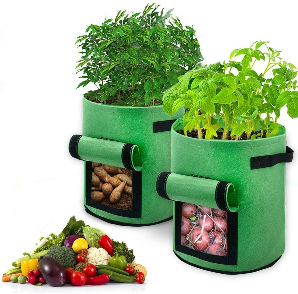 Tolletour 15er Set Pflanzsäcke 26,5 L Aus Vlies Mit Sichtfenster & Griffen, Kartoffel-pflanztaschen Für Gemüse, Balkon & Garten